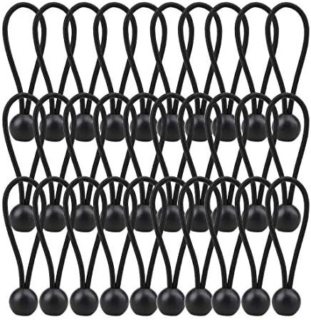 AOPRIE 30 Pack Bungee Balls, Black Ball Bungee Heavy Duty Heavyweight 4 inches Tarp Bungee Cords, Weather Resistant Tie Down Strap 4mm Thickness - for Camping, Tents, Cargo, Holding Wire and Hoses