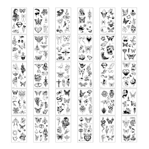WUSJCOF 30 hojas Tatuajes Temporales Pequeños, Resistente al Agua, Flores, De Larga Duración, Calcomanias, Para Niños, Mujeres, Hombres y Adultos, Decoración para Cumpleaños y Fiestas (Negro)