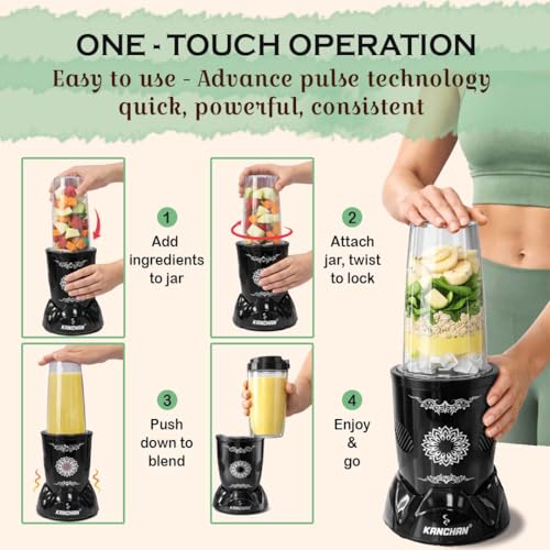 Image of Kanchan Nutri Blender Mixer Grinder (3 Jar, 2 Blade) 450 Watt - Blender for Smoothie & Juices, Protein Shake, Puree, Chutney, Masala -3 Unbreakable Jars (500ml & 2x300ml) -SS Blades for Grind & Blend