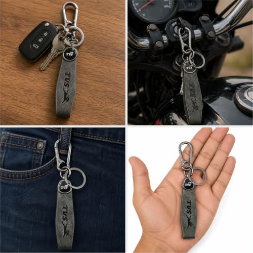 Image of Premium Keychain Compatible with TVS Bike Keys | Heavy Duty Metal Key Ring Holder | Stylish Durable Leather Key Holder | Bike Keychain For men