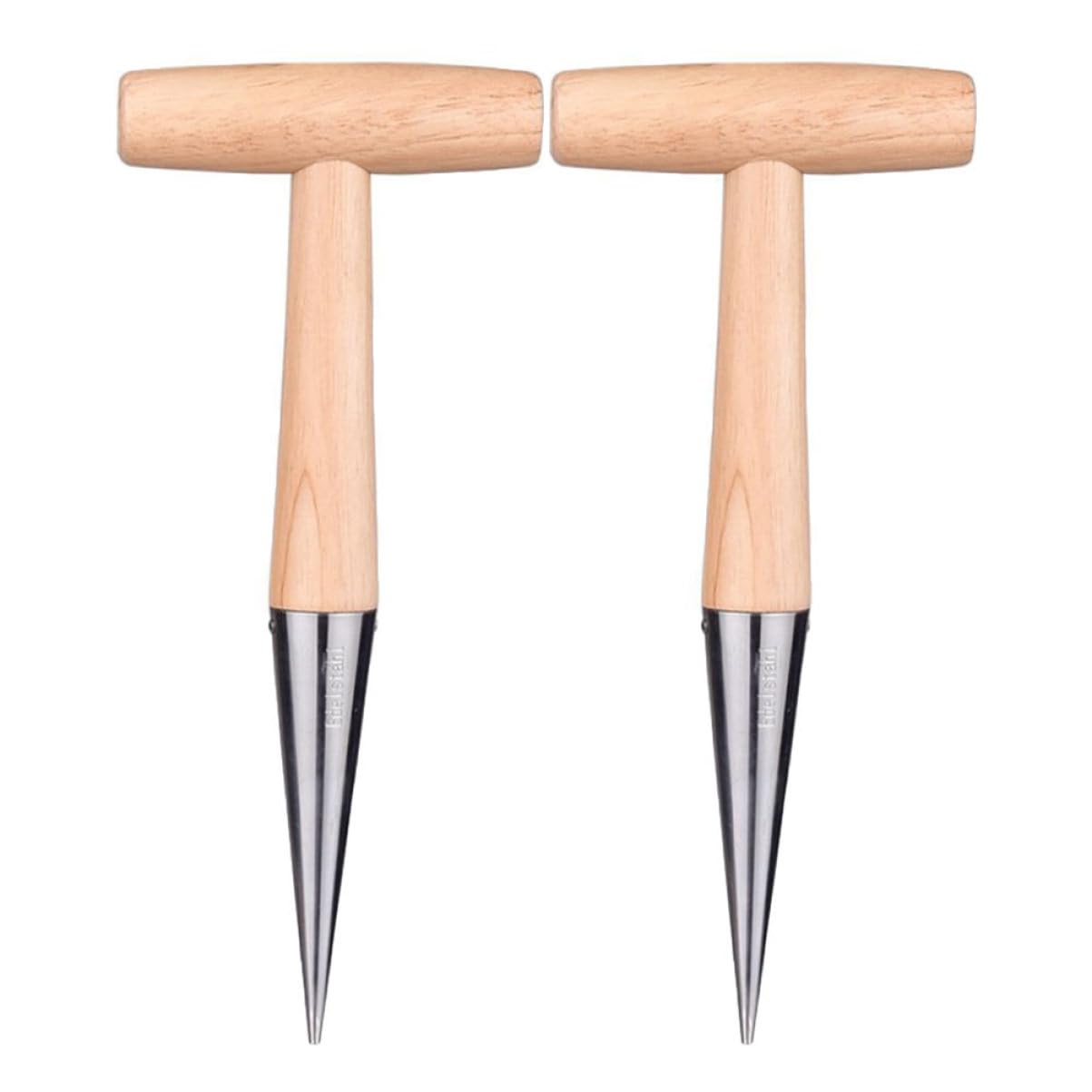 Happyyami 2pcs Gardening Tools Wooden Hand Puncher Hole Puncher for Soil Loosening
