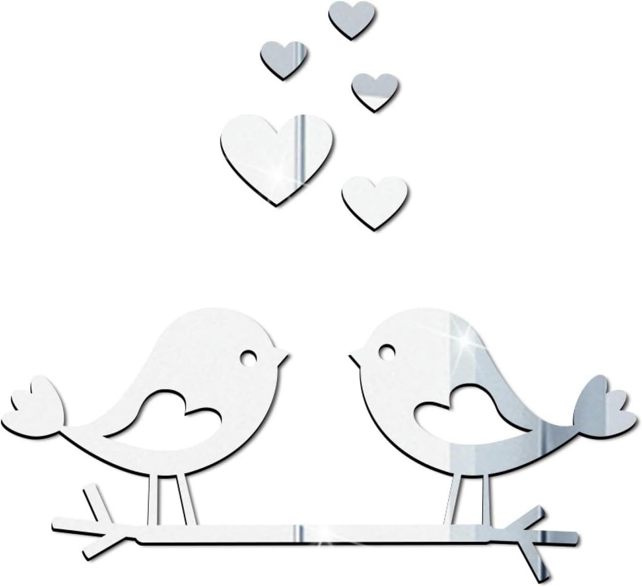 Mirror Tiles Silver Couple Bird Stick on Mirrors DIY Art Wall Mirror Bedrooms Wall Stickers 26x29cm
