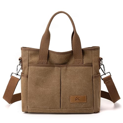 MAYMOONER Canvas-Tragetasche für Damen, Canvas, Crossbody-Tasche mit Reißverschluss, lässiger Tragegriff oben für Arbeit, Reisen, den täglichen Gebrauch, Small-coffee, Einheitsgröße