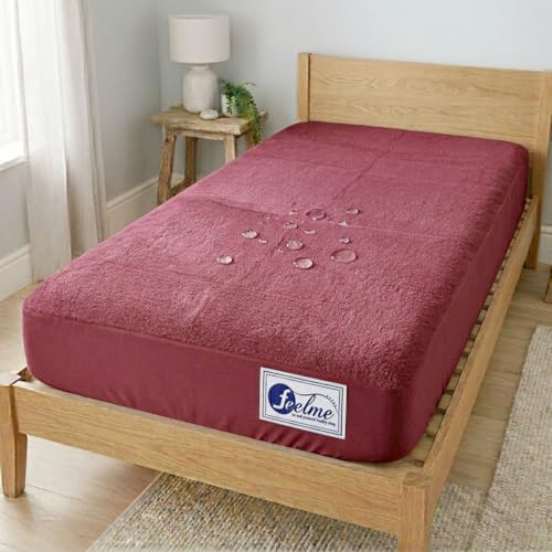 Image of Feelme Mattress Protector King Size Waterproof Mattress Cover for Double Bed Cotton Feel Terry(70x72 Inch / 5.8x6 Feet Maroon) Gadda Cover