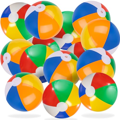 3 otters Bulk 24-Pack 12 Inch Beach Balls for Kids, Small Inflatable Pool Party Favors, Summer Beach Ball Bulk Pack for Water Play, Birthday & Outdoor Games