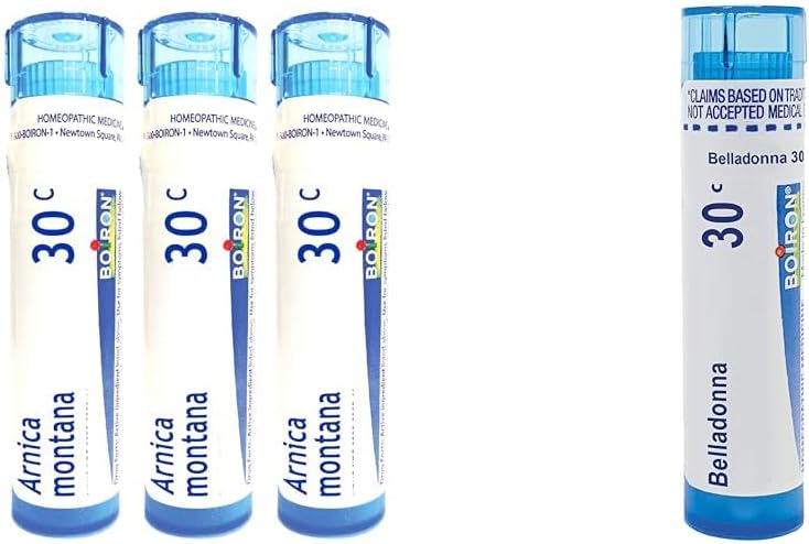 Boiron Arnica Montana 30c & 200CK Homeopathic Medicines for Muscle Pain Relief and Bruise Healing - Pack of 3 Tubes with 240 Pellets and 80 Count Bottle