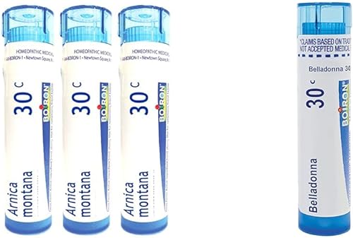 Boiron Arnica Montana 30c Pack de 3 & Belladonna 30C Fever Medicine Homeopathic Pellets