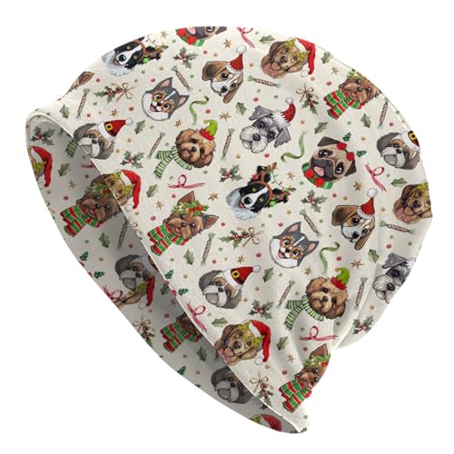 Majoug Christmas Dogs Dog Pattern Chemo Beanie for Women -