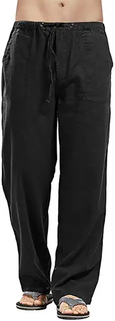 Pantalon Homme Yoga en Coton Léger Confortable Jambe Large Décontracté Été