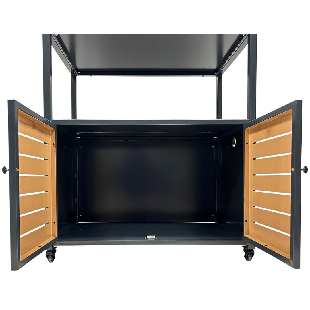 abc HOME Outdoor Küchenwagen Grilltisch fahrbar | Wetterfestes Metall (Pulverbeschichtet) | Gasflaschenschrank & Schwerlastrollen | Anthrazit Holzoptik (1, Küchenwagen ohne Rückenwand)