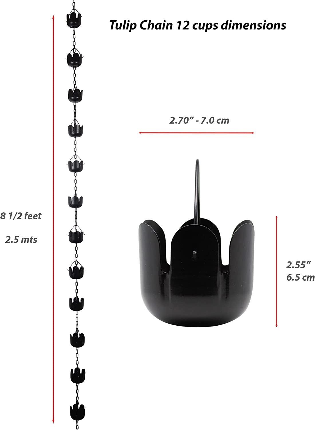 夢の行 レインチェーン チューリップの桶12個 ブラック260cm雨どい部品雨樋 Amazon | 夢の行 レインチェーン チューリップの桶 12個