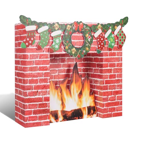 Leafory Christmas Fireplace Decoration, 3D Artificial Red Brick Corrugated Twin-Wall