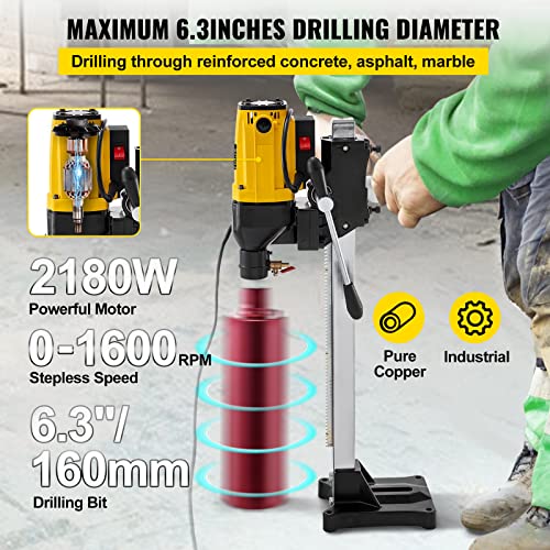 Happybuy 6 Inch/160Mm Diamond Core Drilling Machine 2180W Diamond Core Drill Rig With Stand And Drill Bits,Wet Dry Core Drill Rig For Diamond Concrete Drilling Boring (Drill Bit Diameter: 4.25"/108Mm) #TOP2