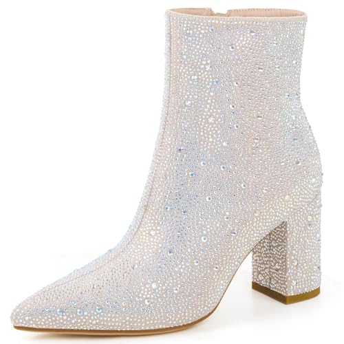 Image of MISSMILLER Rhinestone Boots for Women Sparkly Cowgirl Boots Pointed Toe Chunky Heels Rhinestone Cowboy Boots