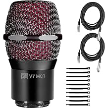 sE Electronics V7 MC1 Capsule for Shure Wireless Transmitters, Black - Bundle with 2 XLR Cables and 10 Cable Ties, MC1Blk-2XLR
