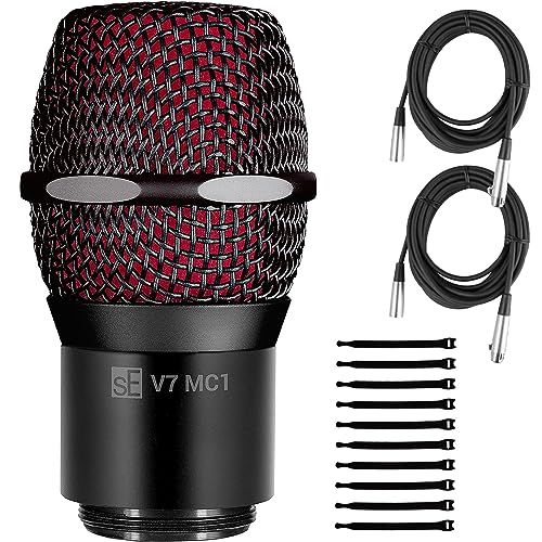 Briskdrop sE Electronics V7 MC1 Capsule for Shure Wireless Transmitters, Black - Bundle with 2 XLR Cables and 10 Cable Ties