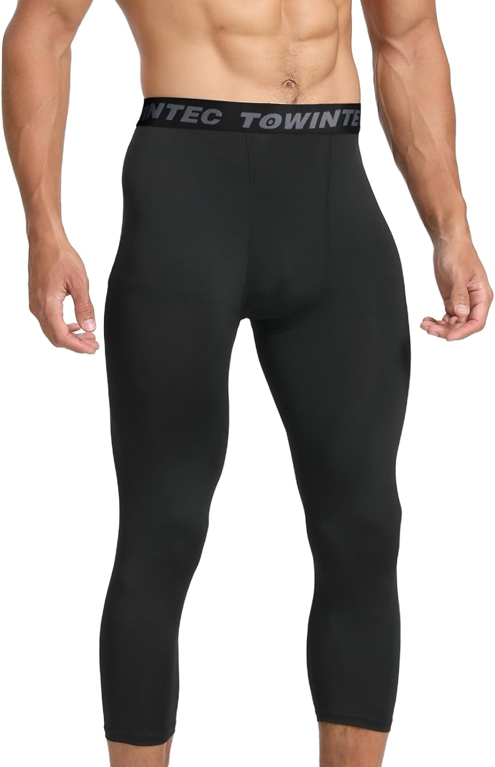 Mens 3/4 Compression Pants Dry Fit Athletic Workout Leggings Running Football Tights Yoga Gym Base Layer Underwear - Image 2
