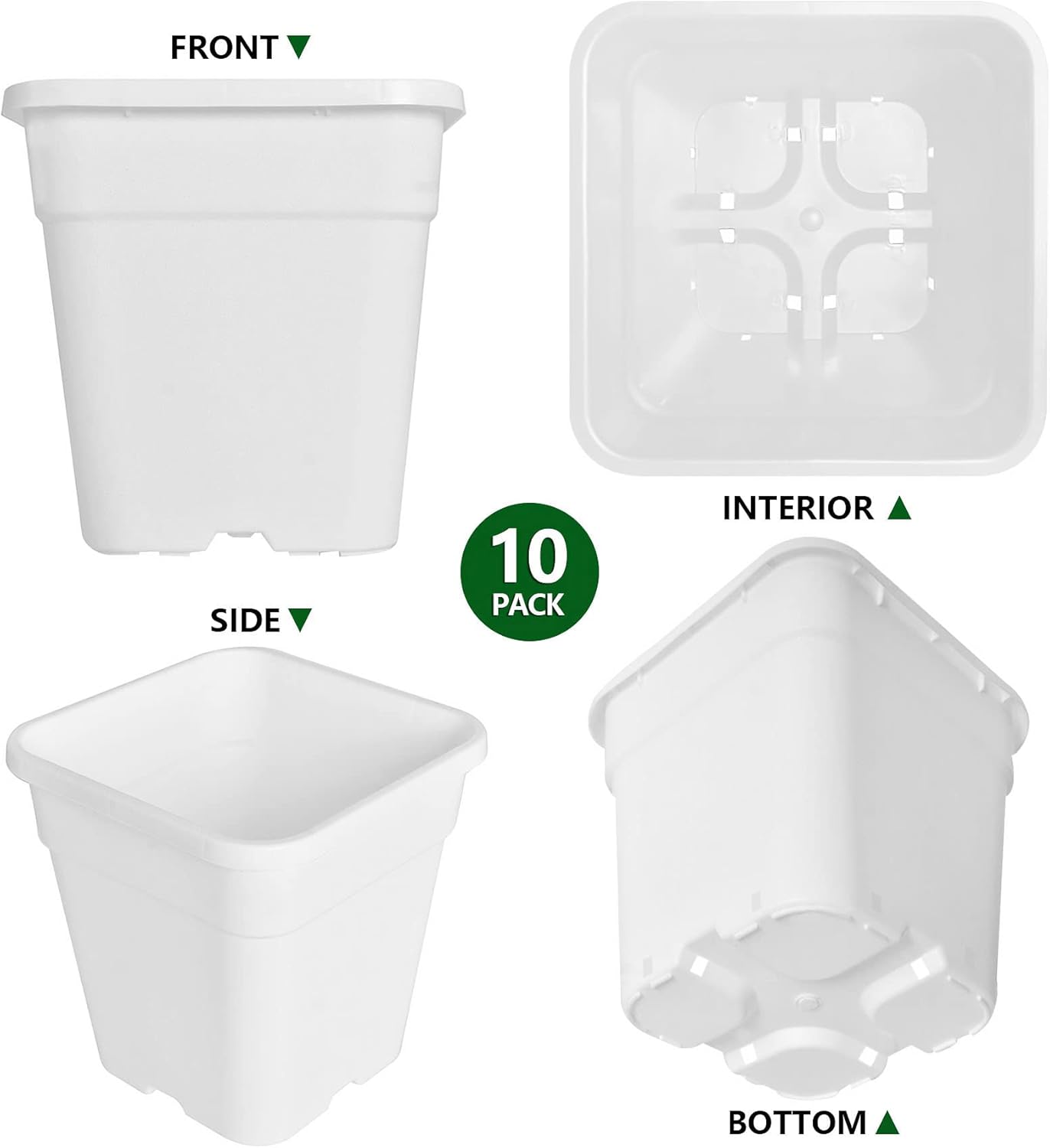 waltyotur 10PCS 5 Gallon Square Durable Planter Nursery Pots, Injection Molded Plastic Plant Container Garden Planter Pots for Indoor Outdoor Plants Flower Vegetables, White