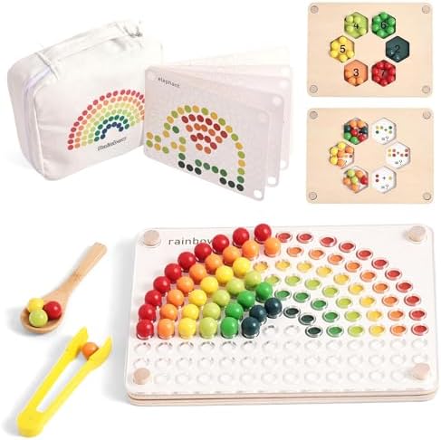 ibwaae Wooden Peg Board Beads Game Color Matching Toys for Toddlers Counting Toy for Preschoolers Learning Montessori Toys Fine Motor Math Gift for Girls and Boys