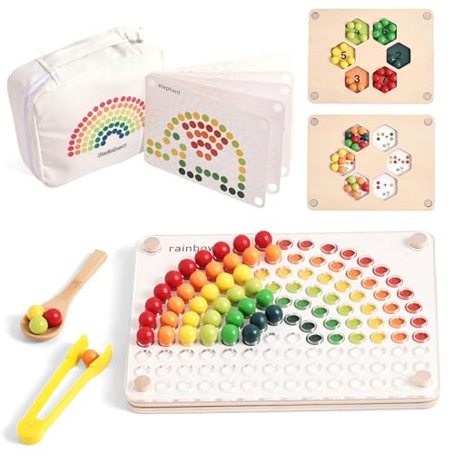 Mamimami Home 箸トレーニングおもちゃ 虹 指先訓練 木製パズル ボールマッチング レインボー 木のおもちゃ モンテッソーリ お箸練習 色認識 手指の発達 子ども 誕生祝い 出産祝い 知育玩具 ギフト 贈り物