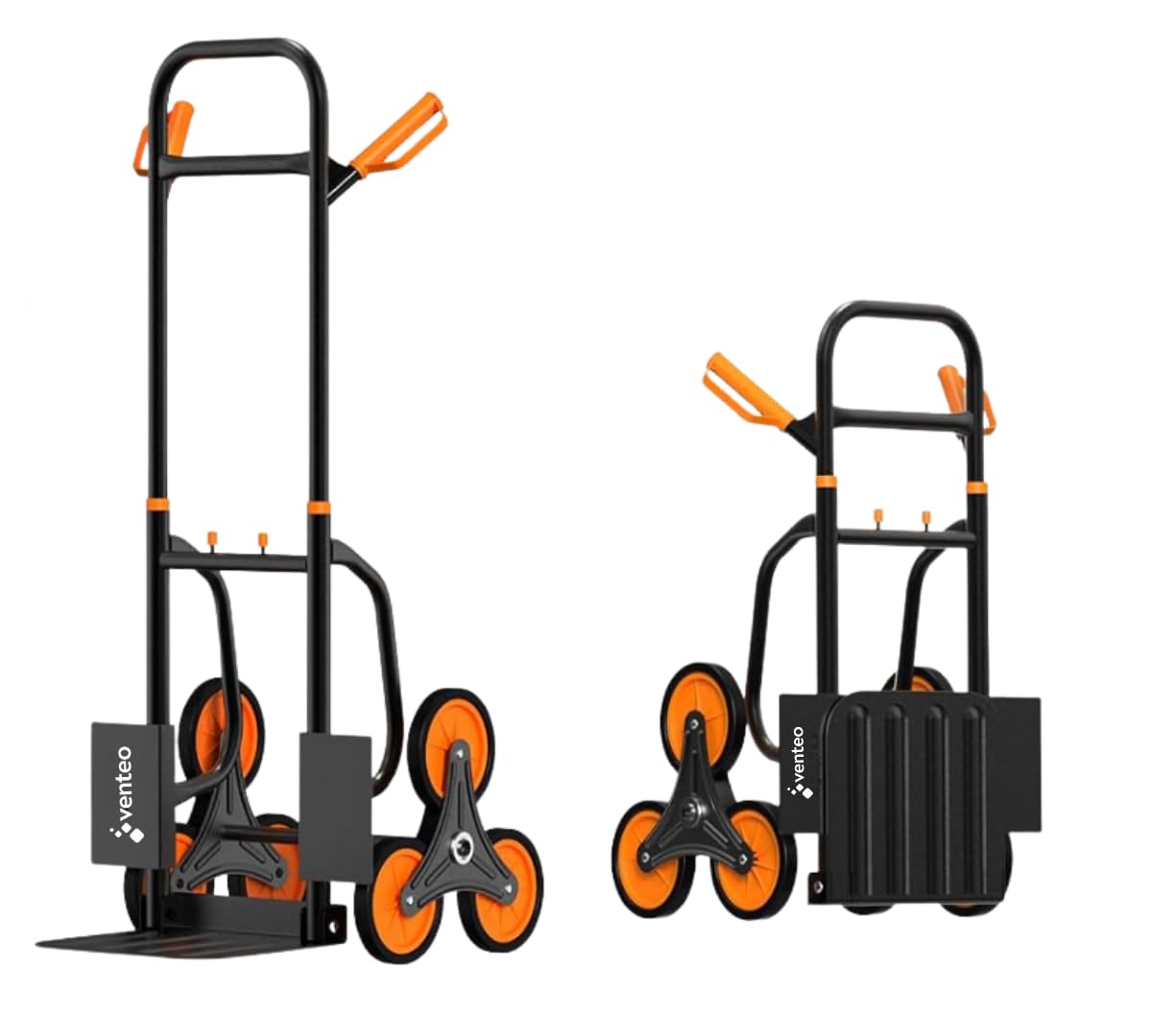 Venteo | Chariot Pliable Monte Escalier | Diable de Transport avec Plateforme Antidérapante | Diable Pliant à Roues Triples | Forte Capacité de Charge et Rangement Optimisé | Colis de Déménagement