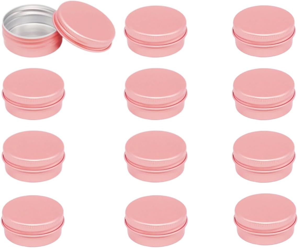 YUYUDEHM 12 Pack 2oz Tin Jars, 60ml Round Aluminum Tin Jar Containers, Refillable Leakproof Tin Travel Cosmetic Cans with Screw Lids for Lotion, Lip Balm, Balms, Creams, Spices (Pink)