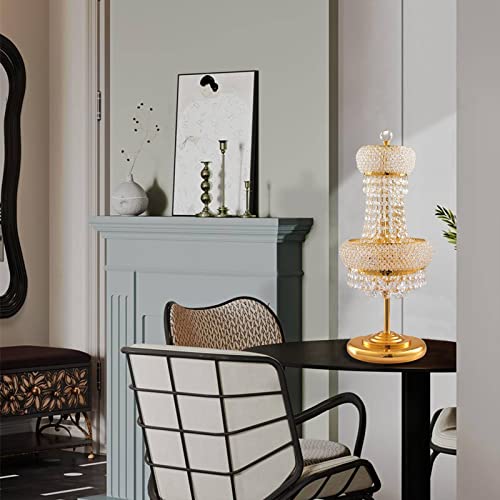 BEIRIO 6-Lights Golden Finish Classic Empire Style K9 Crystal Ball Bedside Desk Table Lamp Night Light Fixture for Living Room Dining Room Bedroom Office Home Table Decoration (W 10 × H 22 inch) by BEIRIO - Image 6