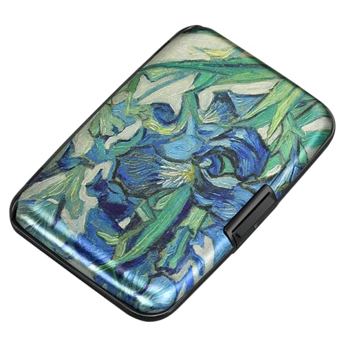 Image of ELFISH Mini RFID Aluminum Wallet Credit Cards Holder Business Card Case Metal ID Case for Men Women(Iris Flower 1#)