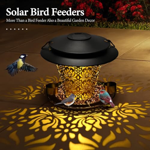 Solar Bird Feeders for Outside Hanging Metal Wild Bird Feeder Solar Lanterns Outdoor Waterproof Garden Decor for Yard Brown by YYWMWM - Used condition - Image 3