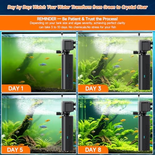 SYSENCIAGA Aquarium Filter with UV, 200GPH for 20-75 Gallon Tanks, Submersible with Timer for Crystal Clear Water in Aquarium, Pond, Turtle Tank(25W ) - 2