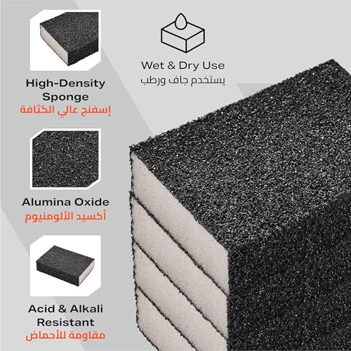 Lawazim Pro7 Sanding Sponge Blocks - 4 Piece 40-100 Grit - Washable Sanding Pads with Extra Coarse to Medium Grits -Ideal for Wet & Dry Use on Wood, Paint, Metal, Drywall, Rust, Tools, & Auto Projects