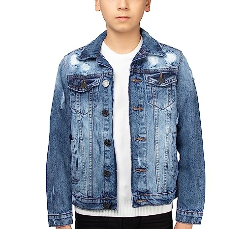 X RAY Boys Denim Jacket (Sizes 8-18), 100% Cotton & Cotton Flex Washed Fall Outerwear Trucker Casual Jean Jacket for Boys