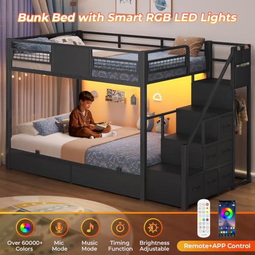BTHFST Bunk Bed Twin Over Twin with Stairs
