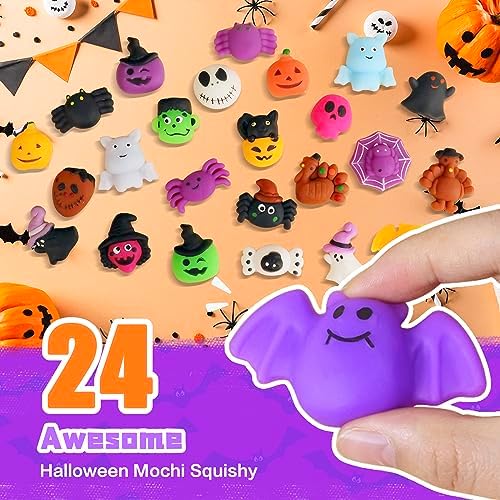 Amyang 24Pcs Halloween Mochi Squishy Toys Stress Relief Squishies for Kids Girls Boys Halloween Party Favors Halloween Treat Bags Gifts