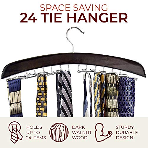 Richards Homewares Wooden Tie Rack Hanging Organizer For Mens Closet Accessories, Space Saving Necktie Holder For Storage And Display, Holds 24 Ties, Walnut Wood With Chrome Accents, Model:75531 #TOP3