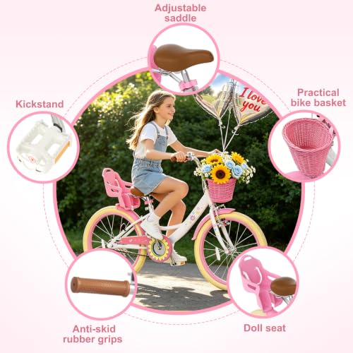 Image of Glaf Toddler Girls Bike for Age 2-9 Years 12 14 16 20 Inch | Kids Toddler Bike,Girls Bicycle,Doll Seat, Basket, Adjustable Seat, Bell,