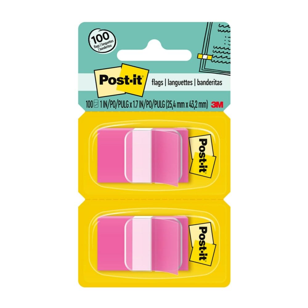 Post-it Flaggen, 2,5 cm, ideal zum Markieren und Markieren von Papierdokumenten, Hellrosa, 50 Stück pro Spender, zwei Spender pro Packung