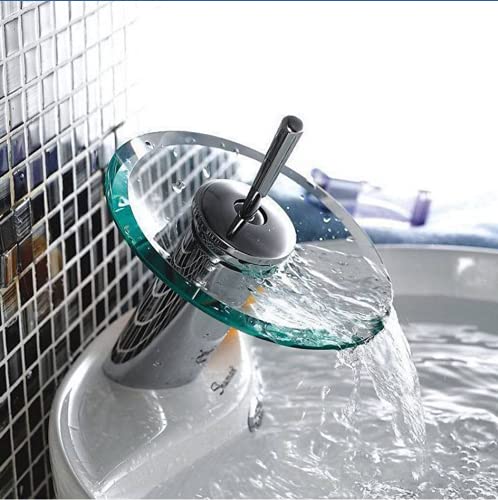 Image of 24x7 eMall Chrome Glass Waterfall Mixer Basin Tap Faucet Basin Mixer Fancy Round Pillar Tap Cock Hot and Cold Bathroom Faucet Brass Single Lever Sink Faucet.
