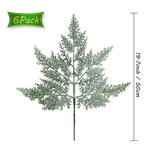 Elecland 6 Pack Extra Large Snowy Artificial Cedar Branches Garland Cedar Pine Picks Stems For Cedar Christmas Tree Floral Arrangement Centerpiece Diy Christmas Wreath Decorations #TOP1