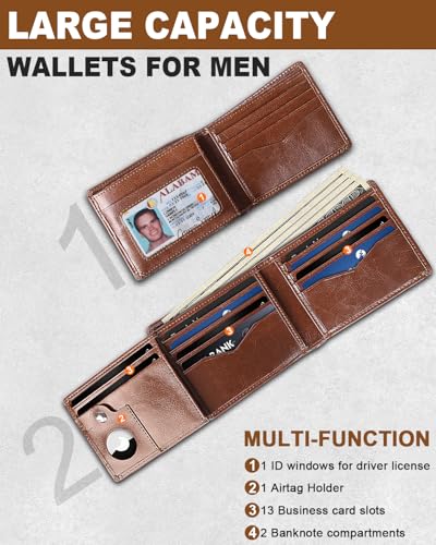 Full-Grain Leather Wallet,Luxuriously marbled Slim Wallet,Airtag Wallet, Ridge Wallets for Men,Mens Wallet,Credit Card Holder(Brown)3