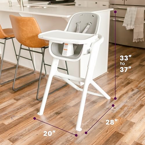 Image of 4moms Connect High Chair, One-Handed Magnetic Tray Attachment, White /Grey