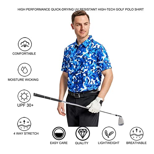 G Gsfmp Golf Shirts For Men Quick Dry Performance Moisture Wicking Short Sleeve Print Men's Polo Shirt Blue Camouflage #TOP4