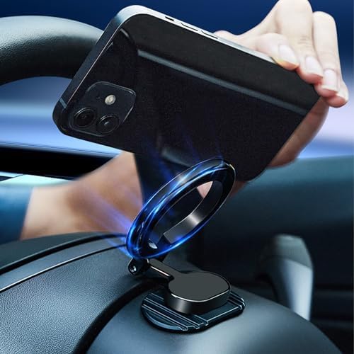 for iPhone Magsafe Car Mount Magnetic Ring Holder: Foldable Phone Navigation Stand [40 Strong Magnets] Magnetic Phone Holder for Car [360° Rotation] Hands Free iPhone Car Holder Mount Dash Mount