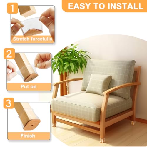 Image of Square Chair Leg Caps (Fit Side Length: 26-40 mm), Pack of 20 Transparent Silicone Chair Leg Protectors, Clear Silicone Chair Leg Protectors, for Protecting Floors, Home Felt Pads