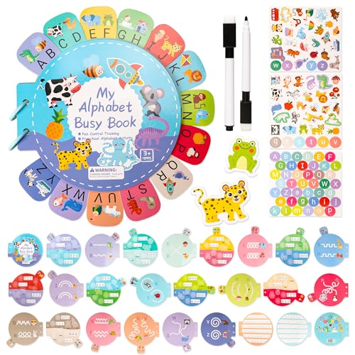 Montessori Alphabet Busy Book for Toddlers - Reusable Handwriting & Tracing Activity, Fine Motor Skills Activity Book