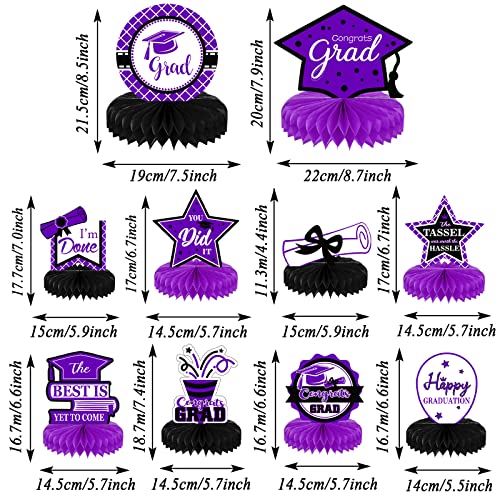 10Pcs Class Of 2023 Graduation Party Decorations 2023 Congrats Grad Honeycomb Centerpieces Congratulate Graduation Table Toppers For Graduation Party Favor Supplies(Black Purple) #TOP1