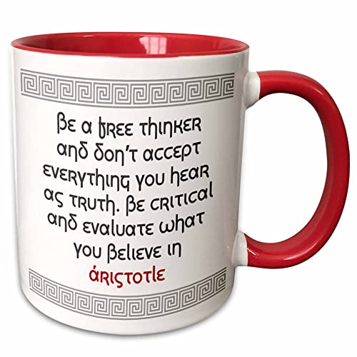 3dRose Quotes - Aristotle - Be a free thinker 11oz Two-Tone Red Mug