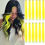 GZVIS 12 Pcs Yellow hair extensions 22 Inch Straight colored hair colorful clip in extensions Highlight Party for Kids Girls and Women Gift(Yellow,29)