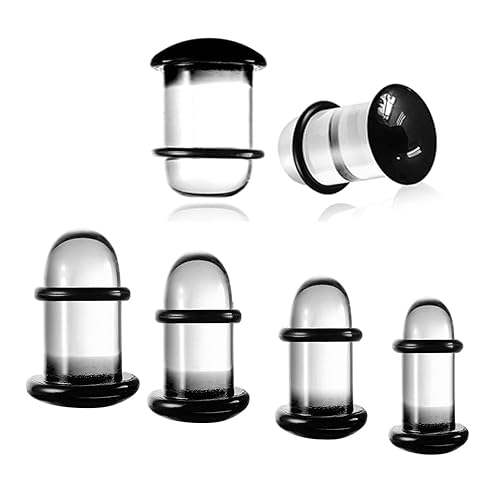 Casvort Unique 0.5mm Increments 14G-5/8'' Comfy Pain-free Single Flare Glass Dead Stretching Plugs, Inbetween Sizes Body Piercing Tapers, Pierced Ear Lobe Stretching Kits. - 4.5mm-6mm - Black