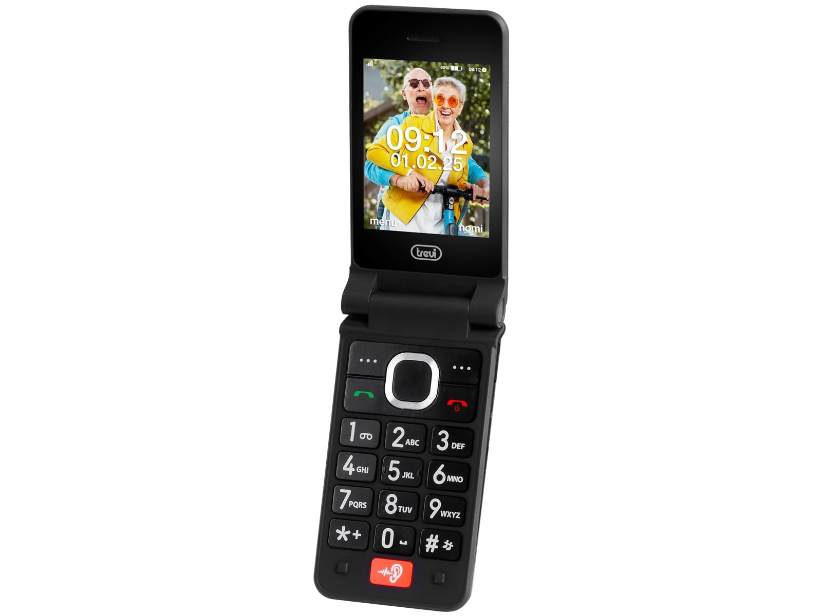 Trevi FLEX PLUS 95 4G Senior Phone a Conchiglia 4G con Doppio Display, Tasti Grandi Retroilluminati, Tasto SOS, Base di Ricarica USB-C, Cellulare Facile per Anziani con Funzioni Multimediali